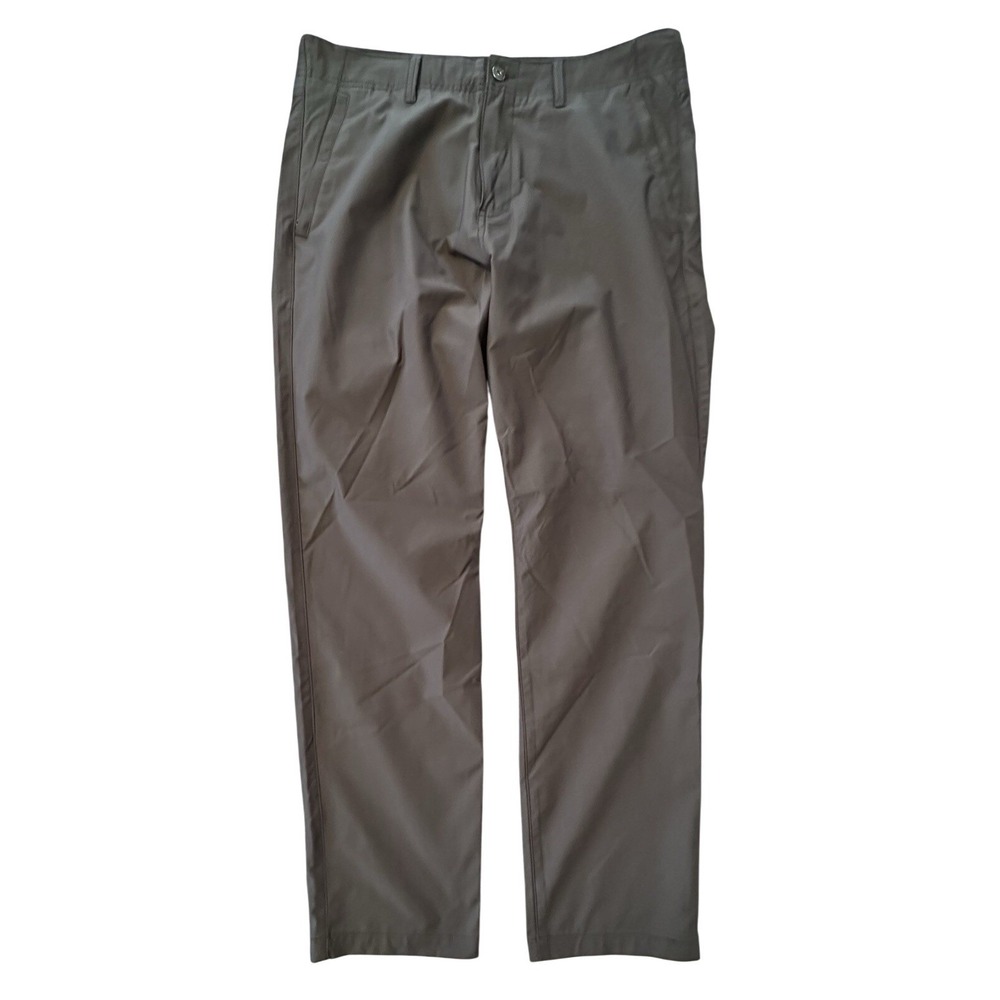 Men's Bass Outdoor Gray Slim Straight Pants Size 34x32 Hiking Travel Performance